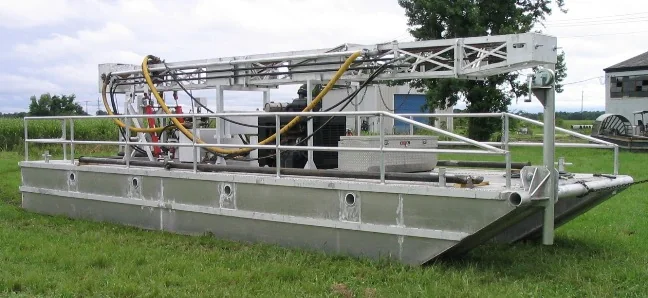 Aluminum pontoon drilling platform built by Faucheux Services